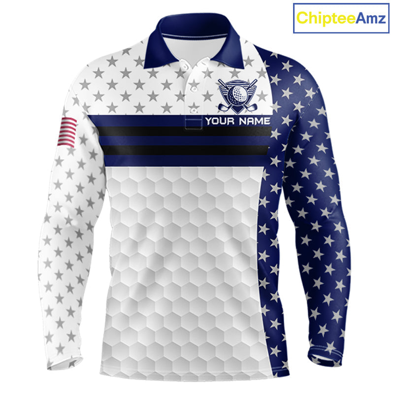 American Flag Golf Polo Shirt Custom Black And Blue Patriotic Golf Team Shirt Golf Tops
