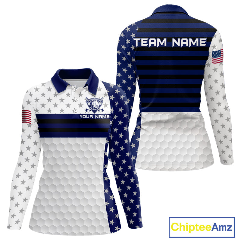 American Flag Golf Polo Shirt Custom Black And Blue Patriotic Golf Team Shirt Golf Tops