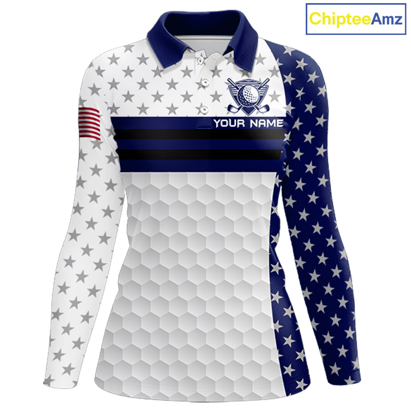 American Flag Golf Polo Shirt Custom Black And Blue Patriotic Golf Team Shirt Golf Tops