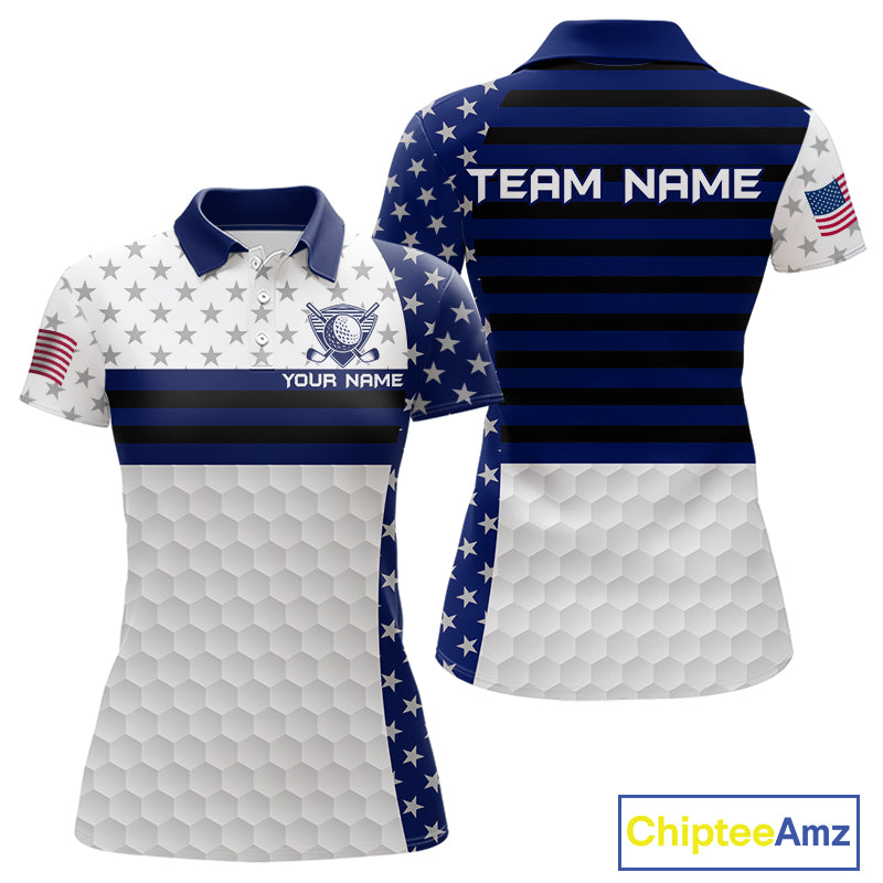 American Flag Golf Polo Shirt Custom Black And Blue Patriotic Golf Team Shirt Golf Tops