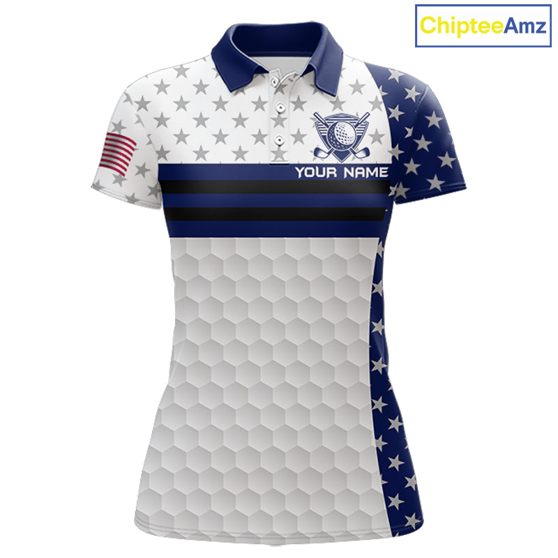 American Flag Golf Polo Shirt Custom Black And Blue Patriotic Golf Team Shirt Golf Tops
