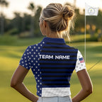 American Flag Golf Polo Shirt Custom Black And Blue Patriotic Golf Team Shirt Golf Tops