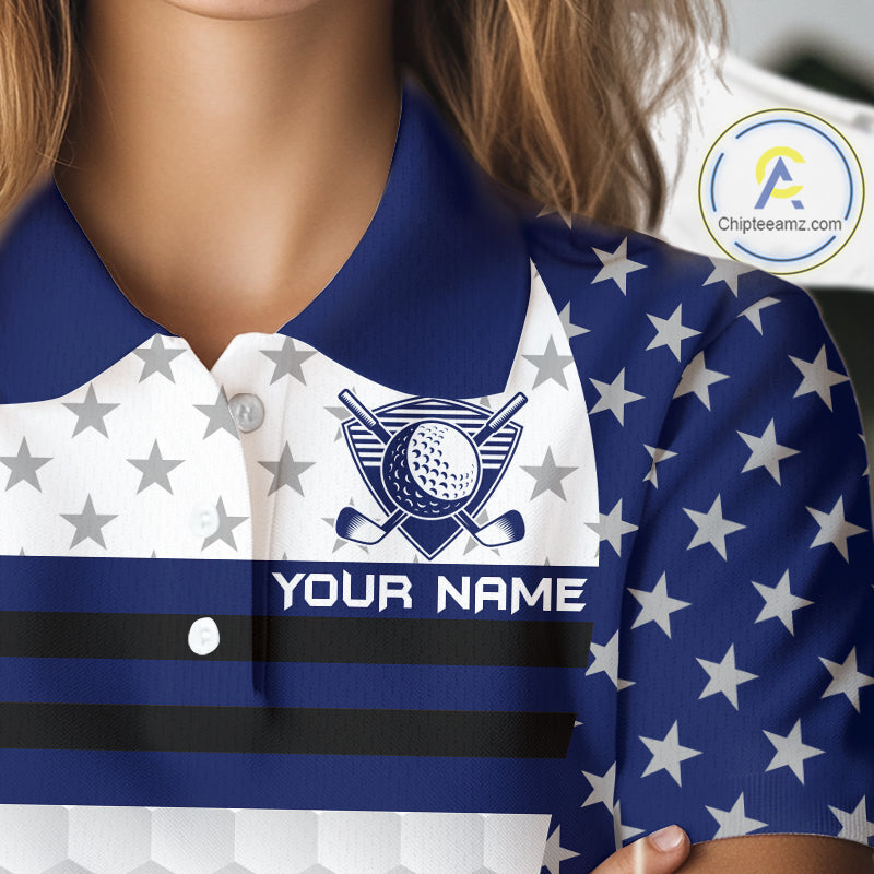 American Flag Golf Polo Shirt Custom Black And Blue Patriotic Golf Team Shirt Golf Tops