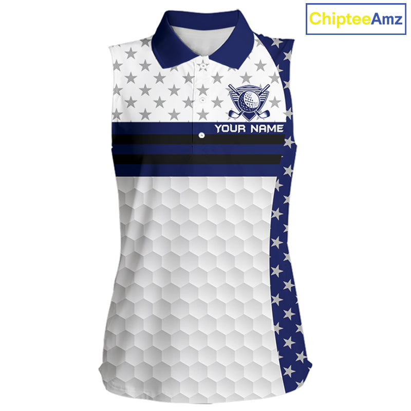American Flag Golf Sleeveless Polo Shirt Custom Black And Blue Patriotic Golf Team Shirt Golf Tops
