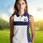American Flag Golf Sleeveless Polo Shirt Custom Black And Blue Patriotic Golf Team Shirt Golf Tops