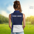American Flag Golf Sleeveless Polo Shirt Custom Black And Blue Patriotic Golf Team Shirt Golf Tops