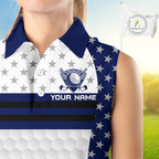 American Flag Golf Sleeveless Polo Shirt Custom Black And Blue Patriotic Golf Team Shirt Golf Tops