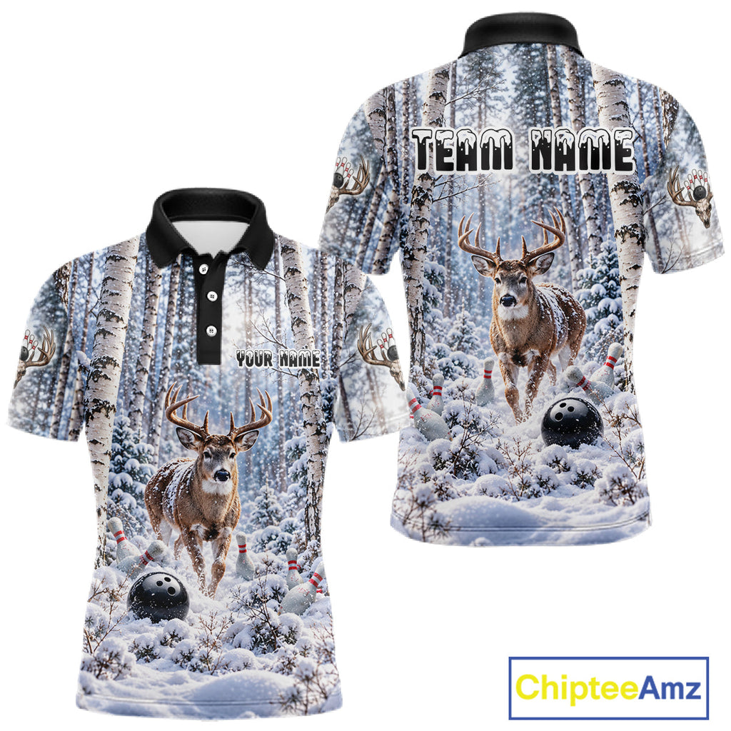 Personalized Winter Deer Bowling Polo 1/4-Zip Custom Deer Bowling Team Apparel