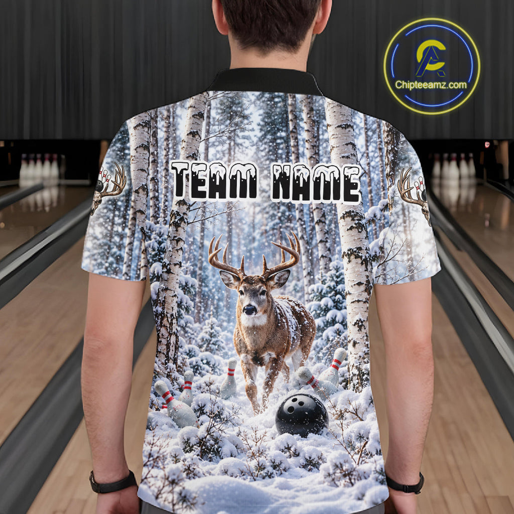 Personalized Winter Deer Bowling Polo 1/4-Zip Custom Deer Bowling Team Apparel