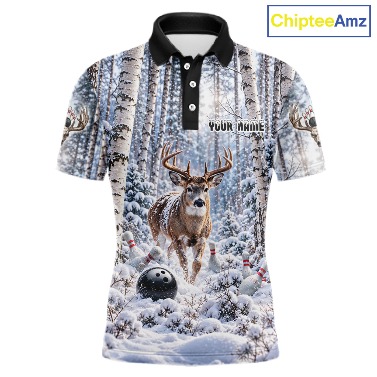Personalized Winter Deer Bowling Polo 1/4-Zip Custom Deer Bowling Team Apparel
