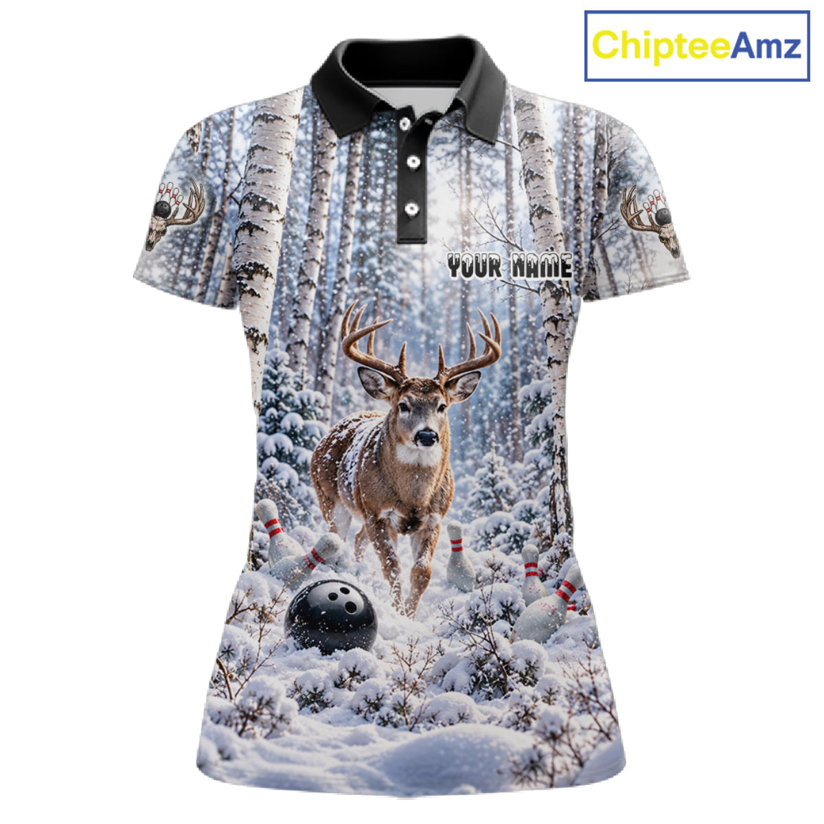Personalized Winter Deer Bowling Polo 1/4-Zip Custom Deer Bowling Team Apparel