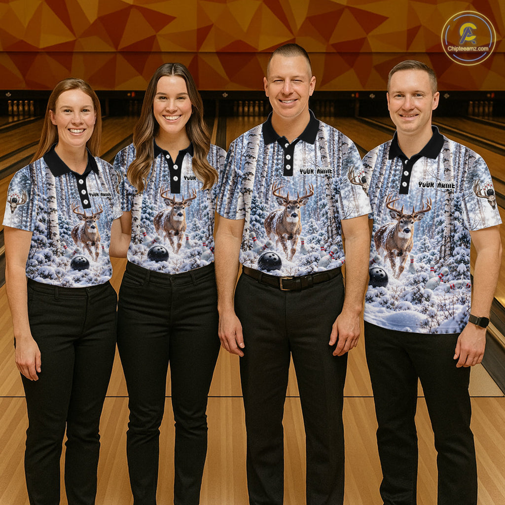 Personalized Winter Deer Bowling Polo 1/4-Zip Custom Deer Bowling Team Apparel