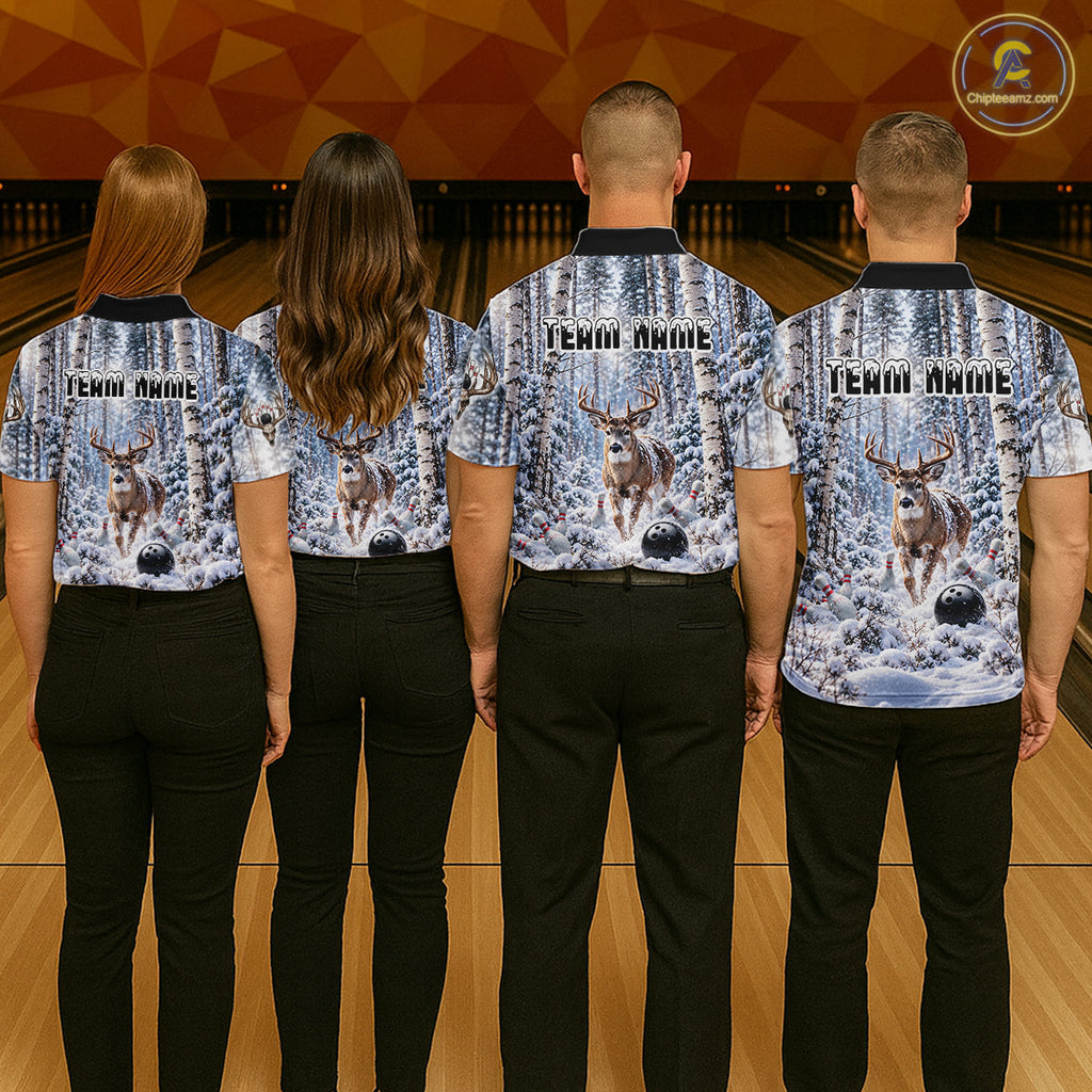 Personalized Winter Deer Bowling Polo 1/4-Zip Custom Deer Bowling Team Apparel