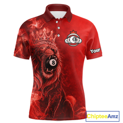 Personalized Red Grunge Smoke Crown Lion 8 Ball Pool Billiard Shirts Billiard Attire Gifts