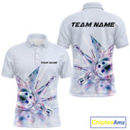 Custom Bowling Team Shirt Pink Holographic Pins & Ball Bowling Polo 1/4-Zip Jersey