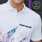 Custom Bowling Team Shirt Pink Holographic Pins & Ball Bowling Polo 1/4-Zip Jersey
