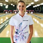 Custom Bowling Team Shirt Pink Holographic Pins & Ball Bowling Polo 1/4-Zip Jersey