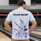 Custom Bowling Team Shirt Pink Holographic Pins & Ball Bowling Polo 1/4-Zip Jersey