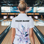 Custom Bowling Team Shirt Pink Holographic Pins & Ball Bowling Polo 1/4-Zip Jersey