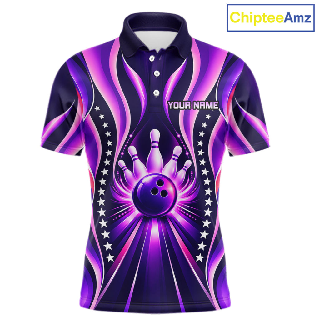 Glowing Pins Bowling Ball Shirt Custom Neon Purple Bowling Jersey Team Apparel