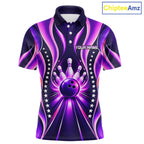 Glowing Pins Bowling Ball Shirt Custom Neon Purple Bowling Jersey Team Apparel