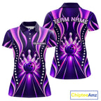 Glowing Pins Bowling Ball Shirt Custom Neon Purple Bowling Jersey Team Apparel