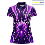Glowing Pins Bowling Ball Shirt Custom Neon Purple Bowling Jersey Team Apparel