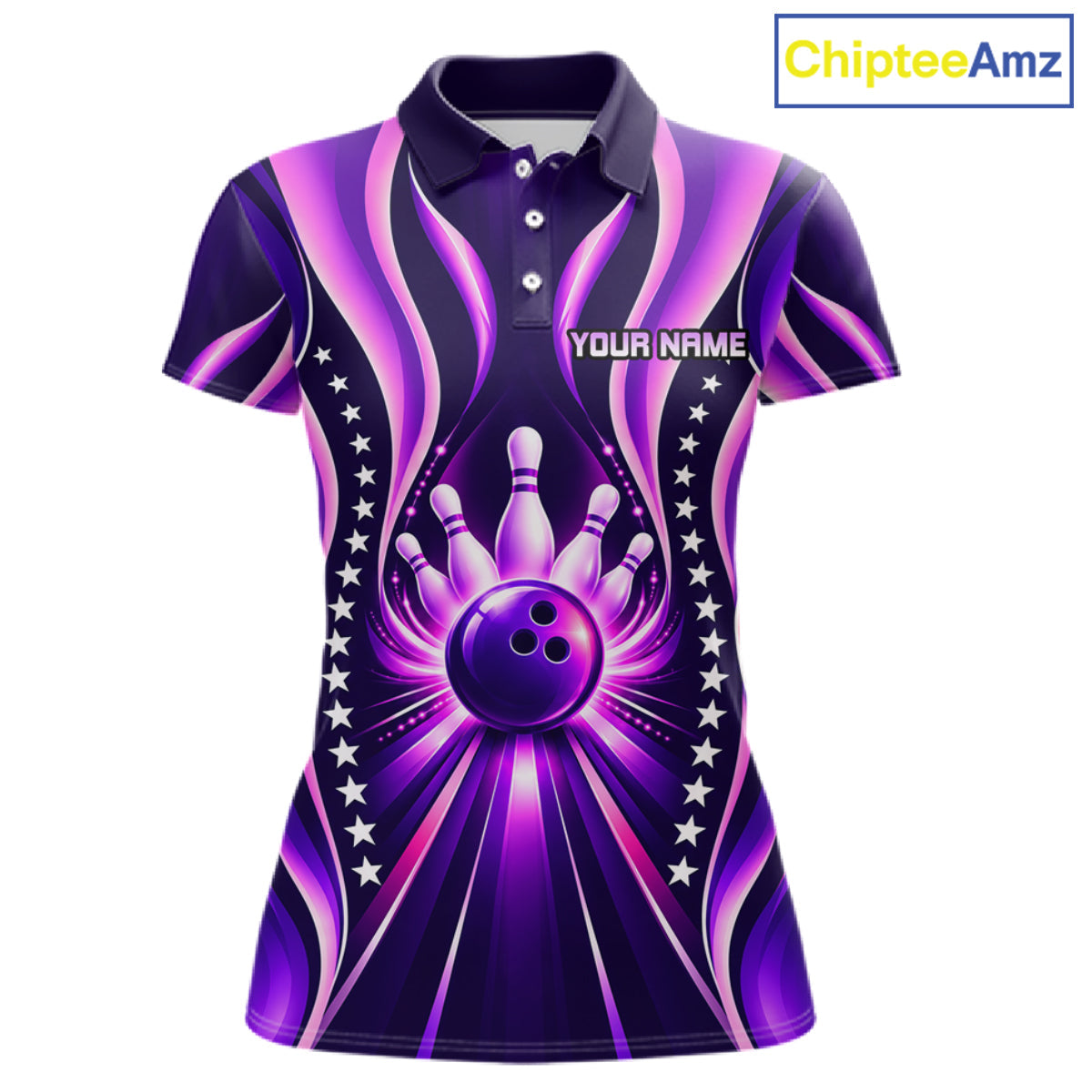 Glowing Pins Bowling Ball Shirt Custom Neon Purple Bowling Jersey Team Apparel