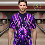 Glowing Pins Bowling Ball Shirt Custom Neon Purple Bowling Jersey Team Apparel