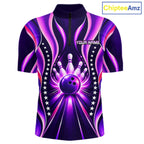Glowing Pins Bowling Ball Shirt Custom Neon Purple Bowling Jersey Team Apparel