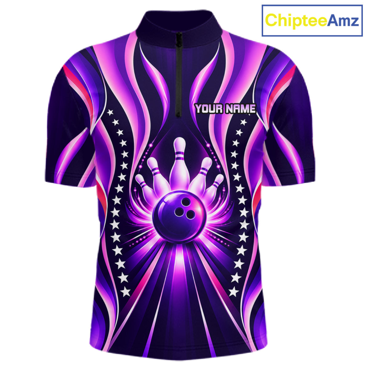 Glowing Pins Bowling Ball Shirt Custom Neon Purple Bowling Jersey Team Apparel