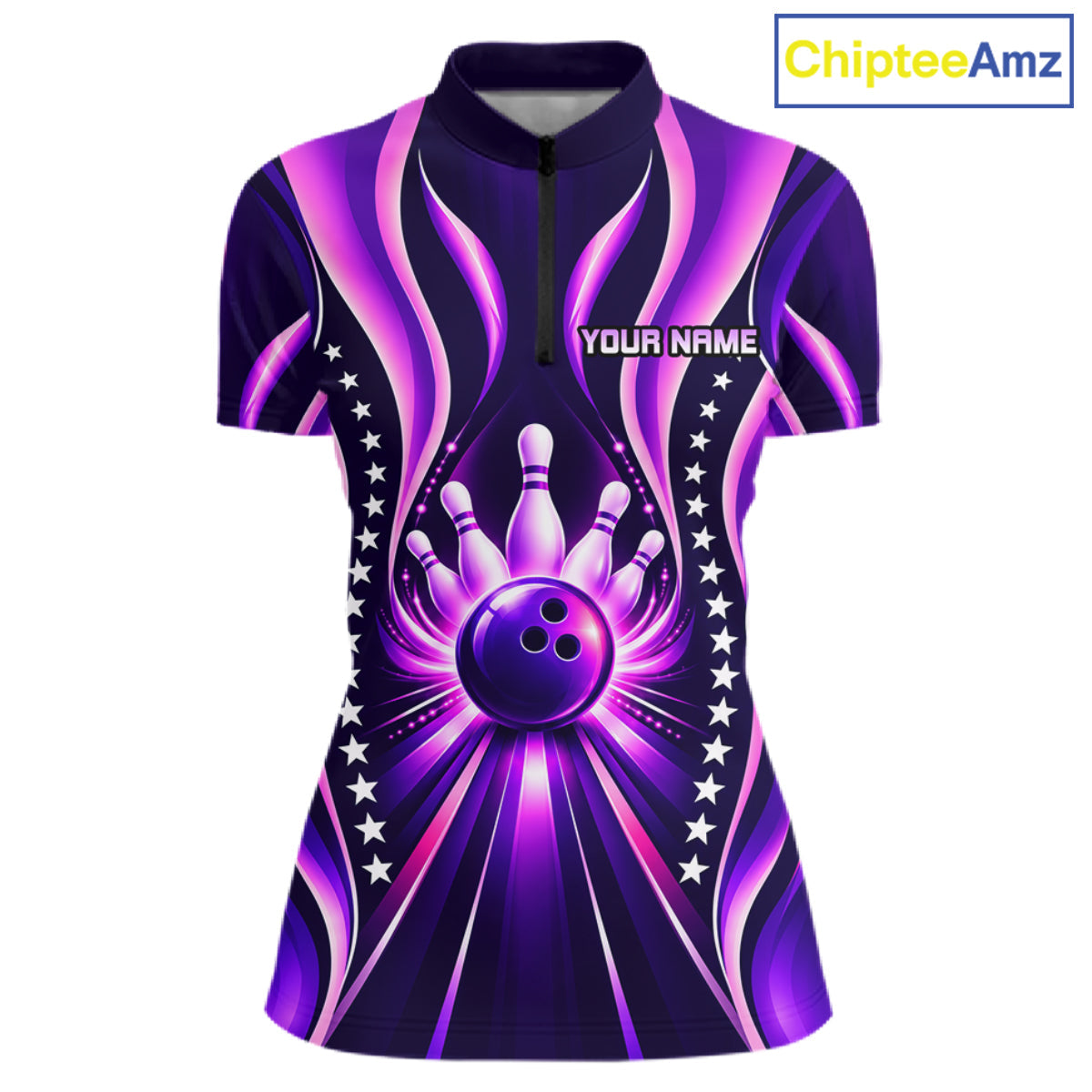 Glowing Pins Bowling Ball Shirt Custom Neon Purple Bowling Jersey Team Apparel