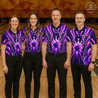 Glowing Pins Bowling Ball Shirt Custom Neon Purple Bowling Jersey Team Apparel