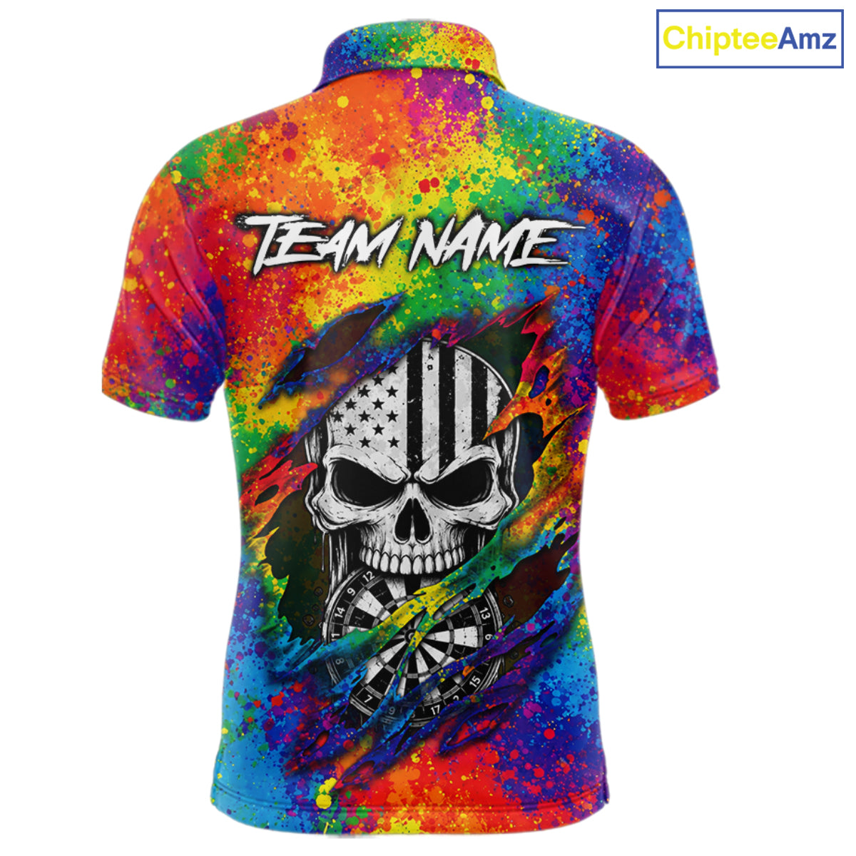 Colorful Splatter Torn Dart Shirt Custom US Flag Skull Darts Team Outfits, Darts Gifts