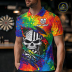 Colorful Splatter Torn Dart Shirt Custom US Flag Skull Darts Team Outfits, Darts Gifts