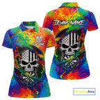 Colorful Splatter Torn Dart Shirt Custom US Flag Skull Darts Team Outfits, Darts Gifts