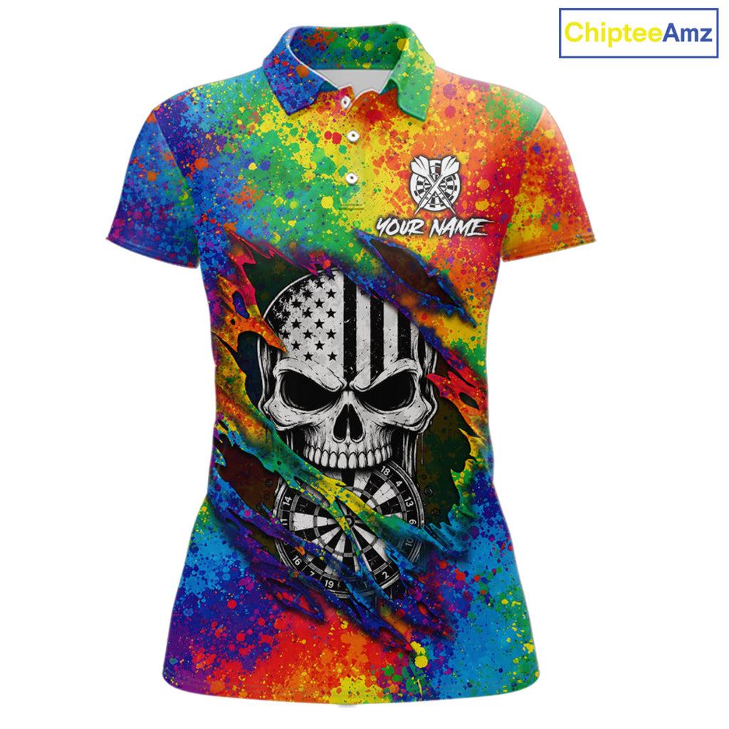 Colorful Splatter Torn Dart Shirt Custom US Flag Skull Darts Team Outfits, Darts Gifts