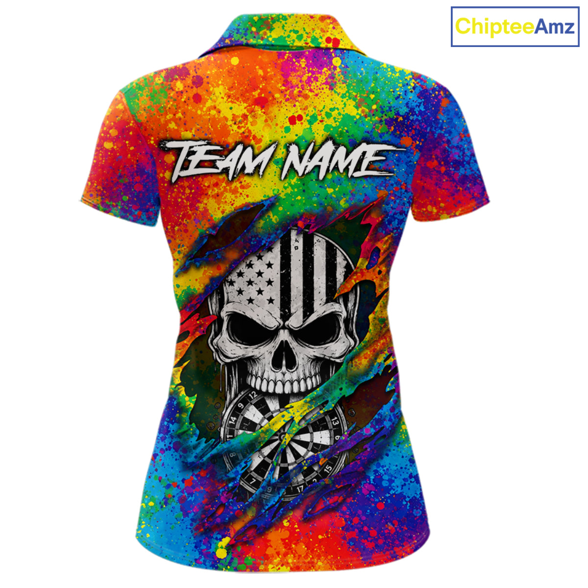 Colorful Splatter Torn Dart Shirt Custom US Flag Skull Darts Team Outfits, Darts Gifts