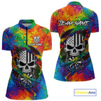 Colorful Splatter Torn Dart Shirt Custom US Flag Skull Darts Team Outfits, Darts Gifts