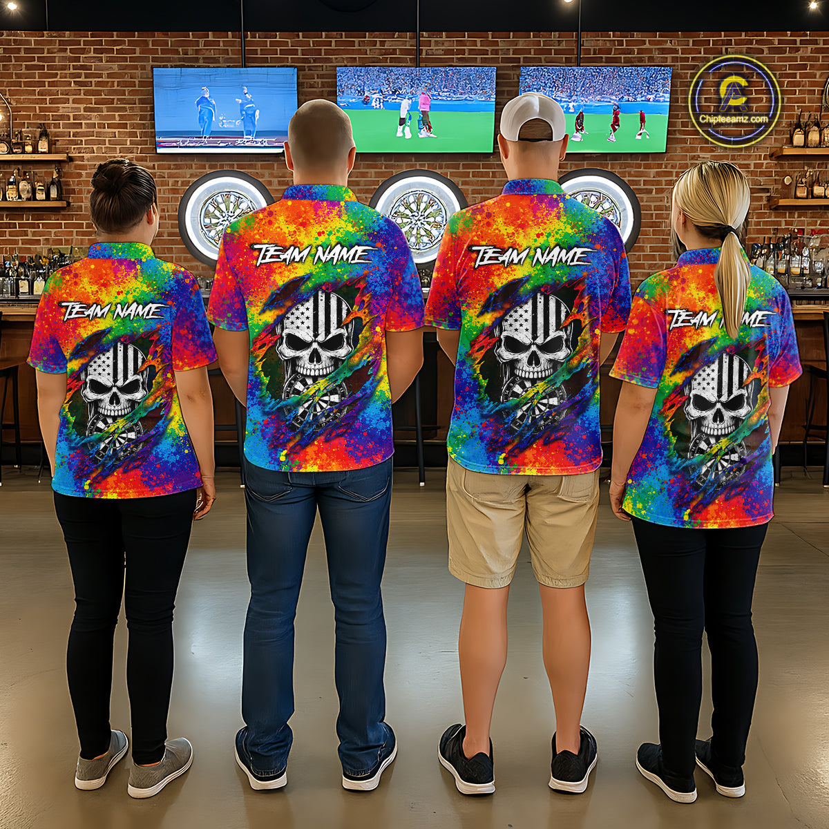 Colorful Splatter Torn Dart Shirt Custom US Flag Skull Darts Team Outfits, Darts Gifts