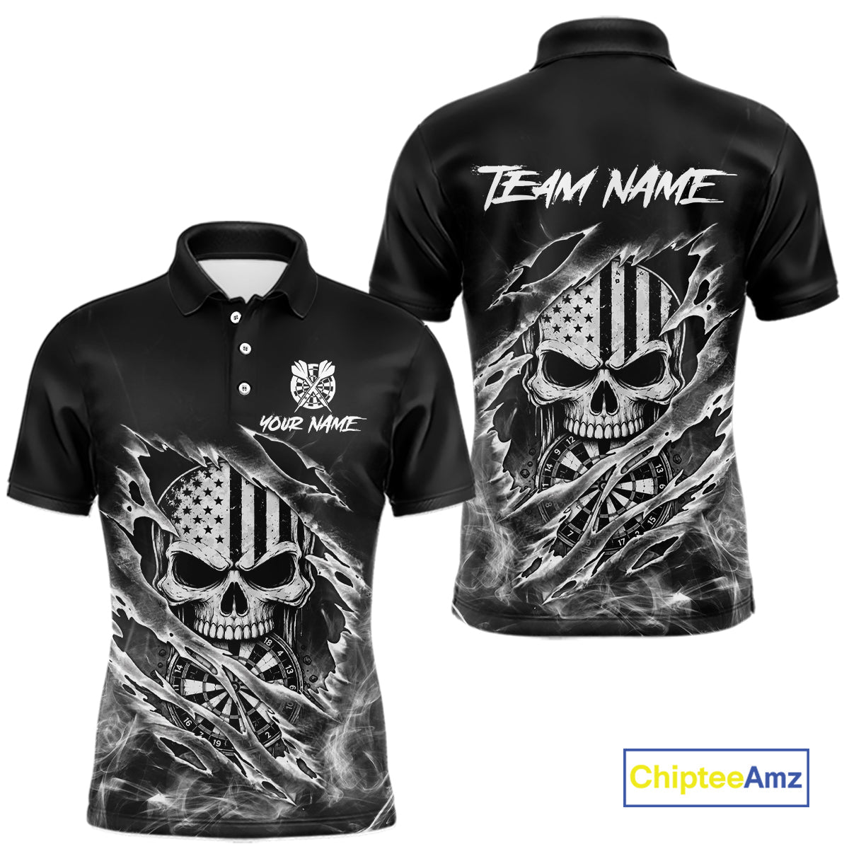 White Smokes Torn Dart Shirt Custom US Flag Skull Darts Team Outfits, Darts Gifts