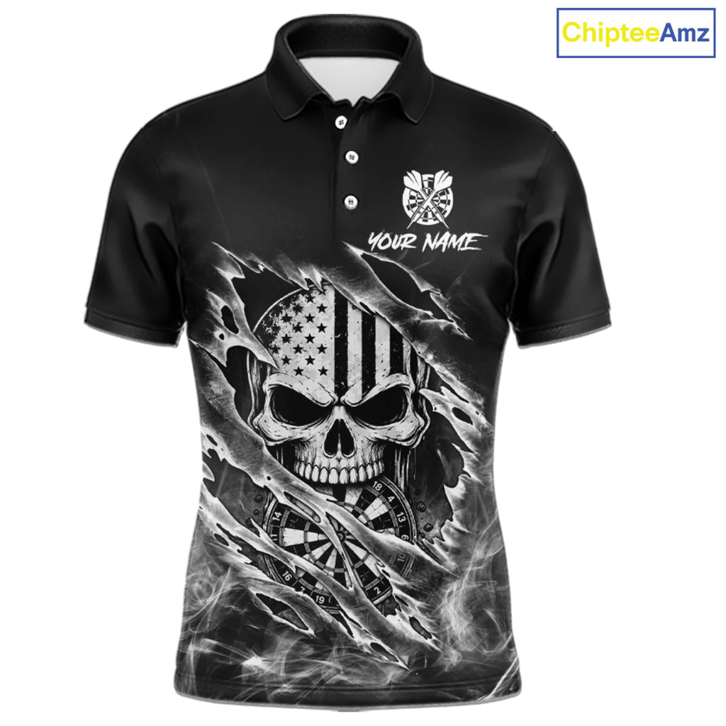 White Smokes Torn Dart Shirt Custom US Flag Skull Darts Team Outfits, Darts Gifts