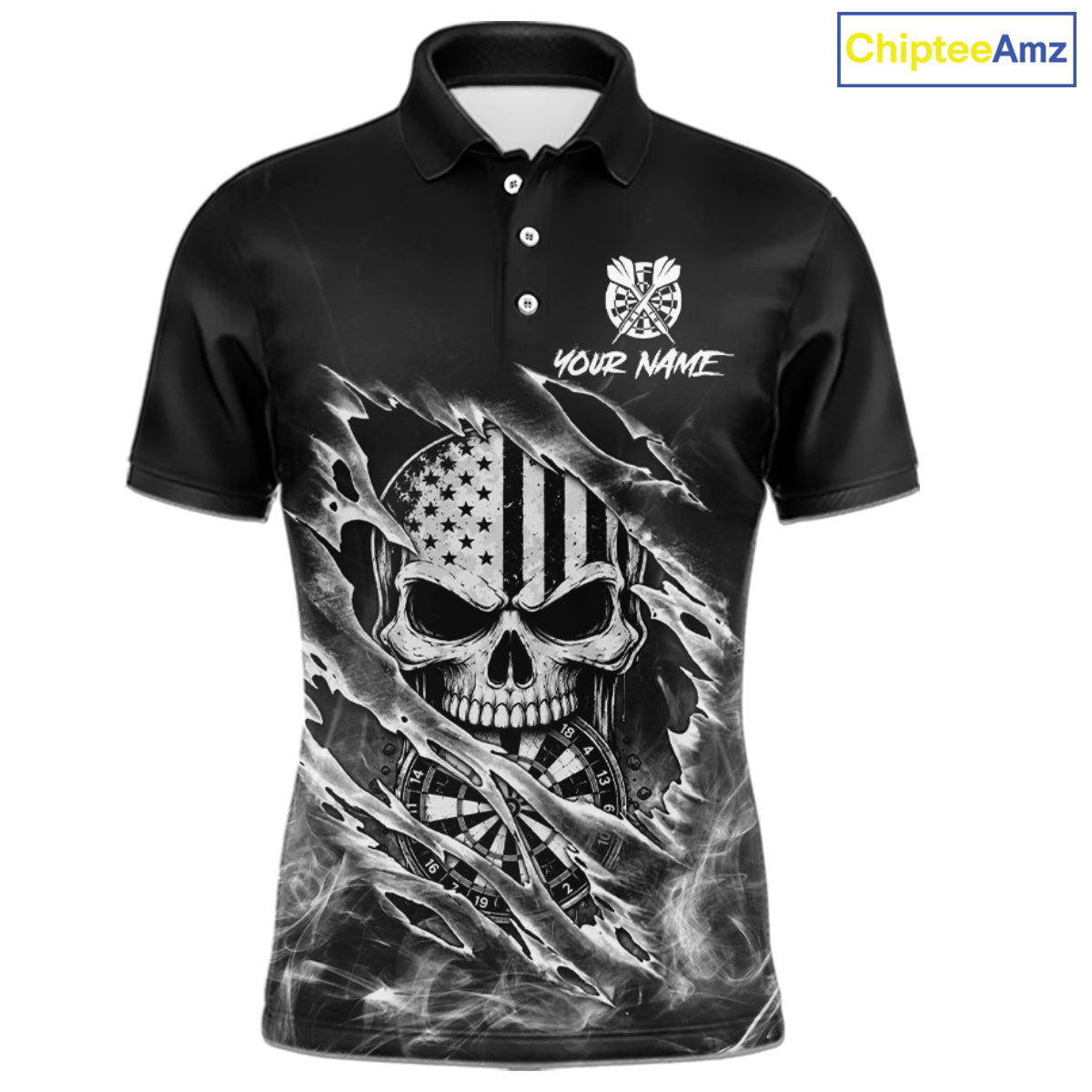 White Smokes Torn Dart Shirt Custom US Flag Skull Darts Team Outfits, Darts Gifts