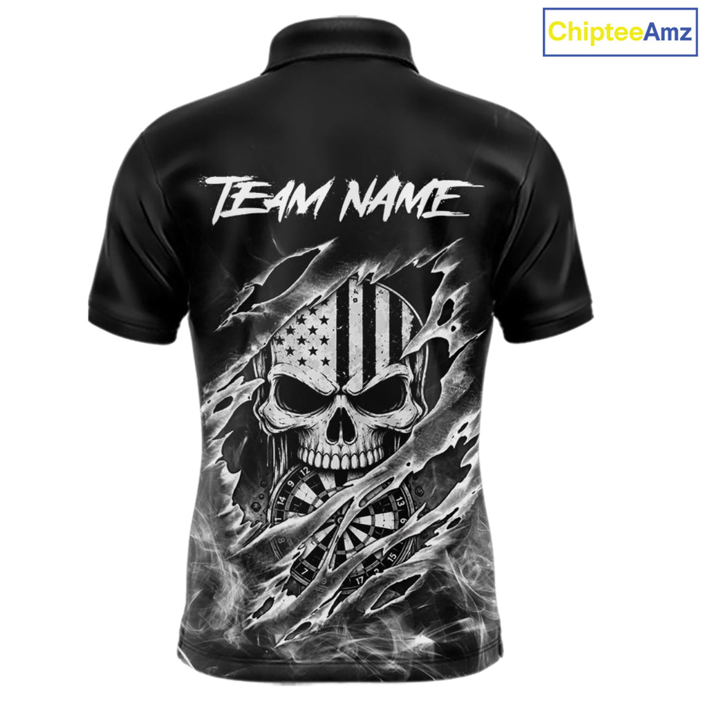 White Smokes Torn Dart Shirt Custom US Flag Skull Darts Team Outfits, Darts Gifts