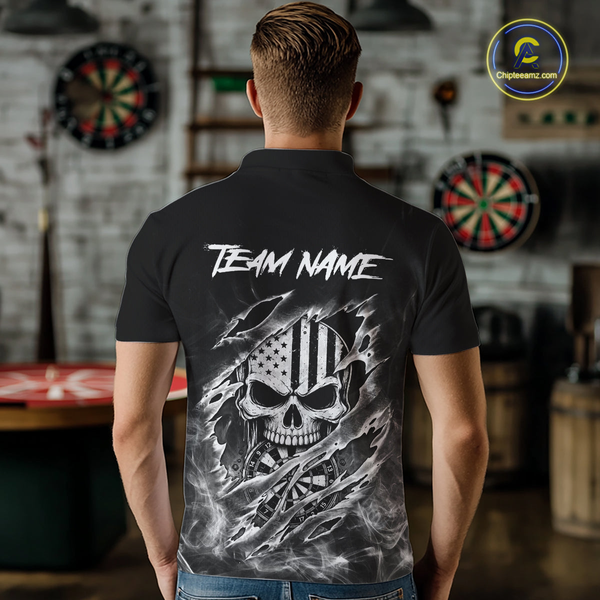 White Smokes Torn Dart Shirt Custom US Flag Skull Darts Team Outfits, Darts Gifts