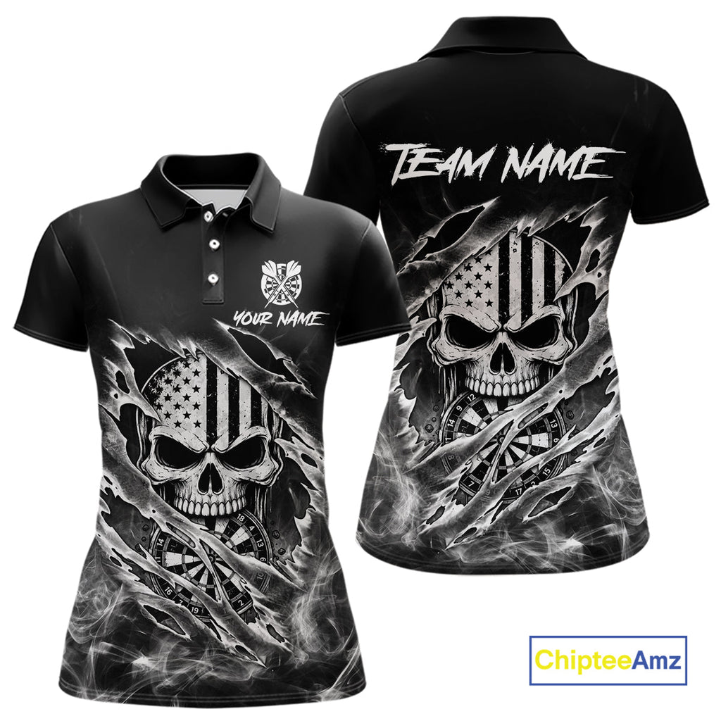 White Smokes Torn Dart Shirt Custom US Flag Skull Darts Team Outfits, Darts Gifts