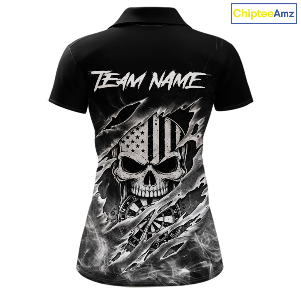 White Smokes Torn Dart Shirt Custom US Flag Skull Darts Team Outfits, Darts Gifts