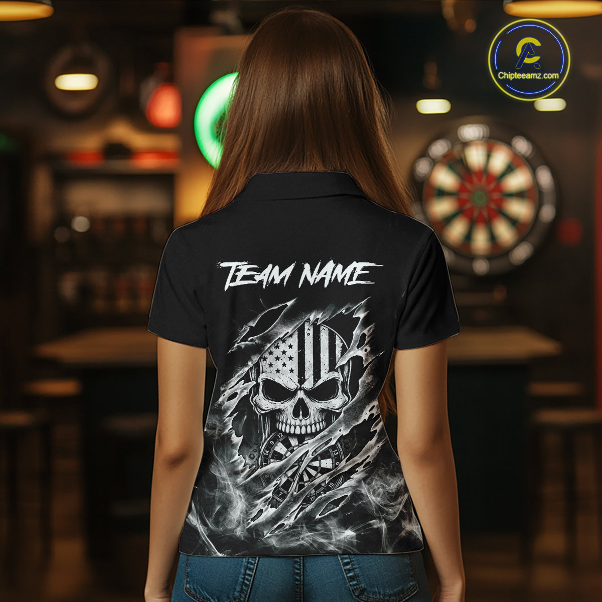 White Smokes Torn Dart Shirt Custom US Flag Skull Darts Team Outfits, Darts Gifts