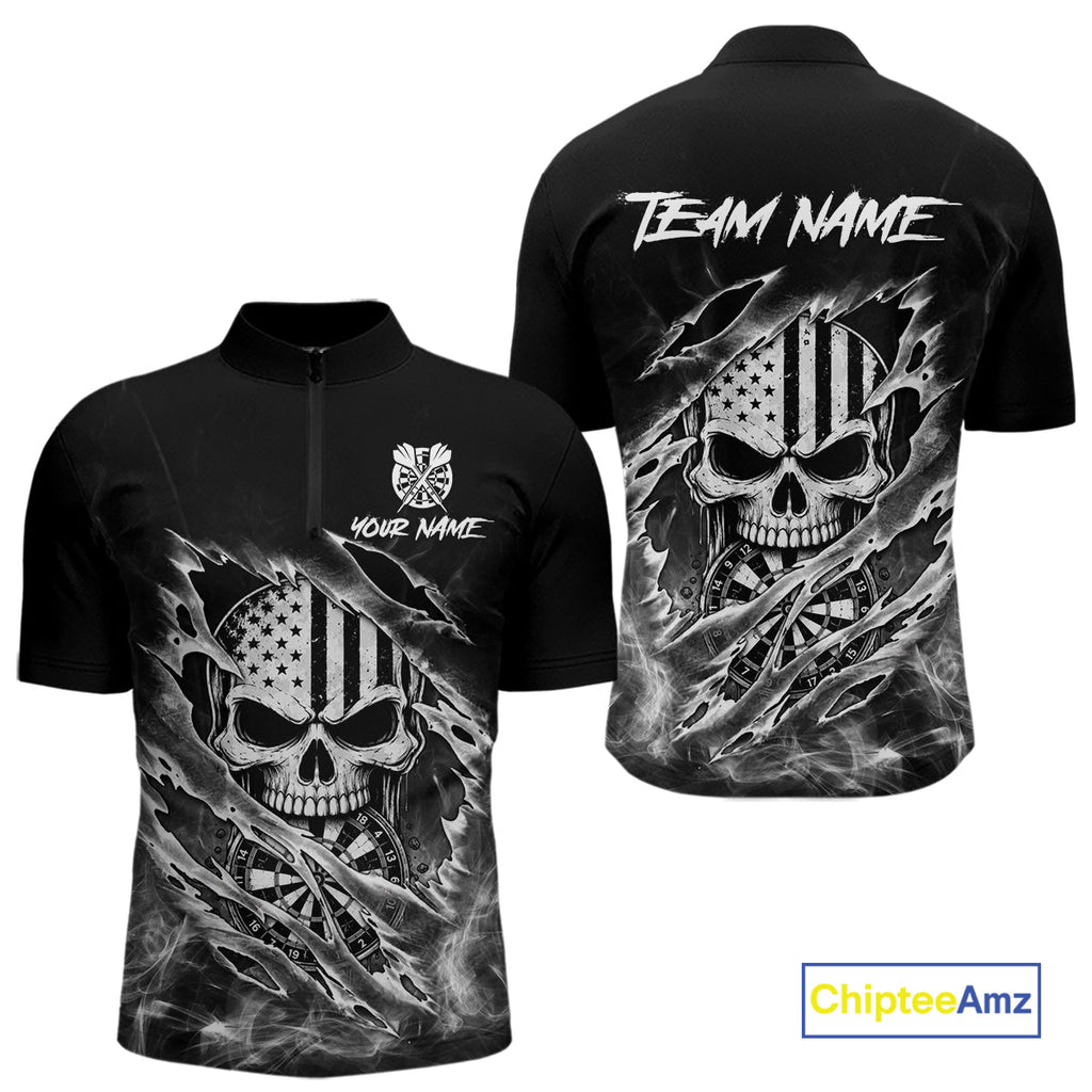 White Smokes Torn Dart Shirt Custom US Flag Skull Darts Team Outfits, Darts Gifts