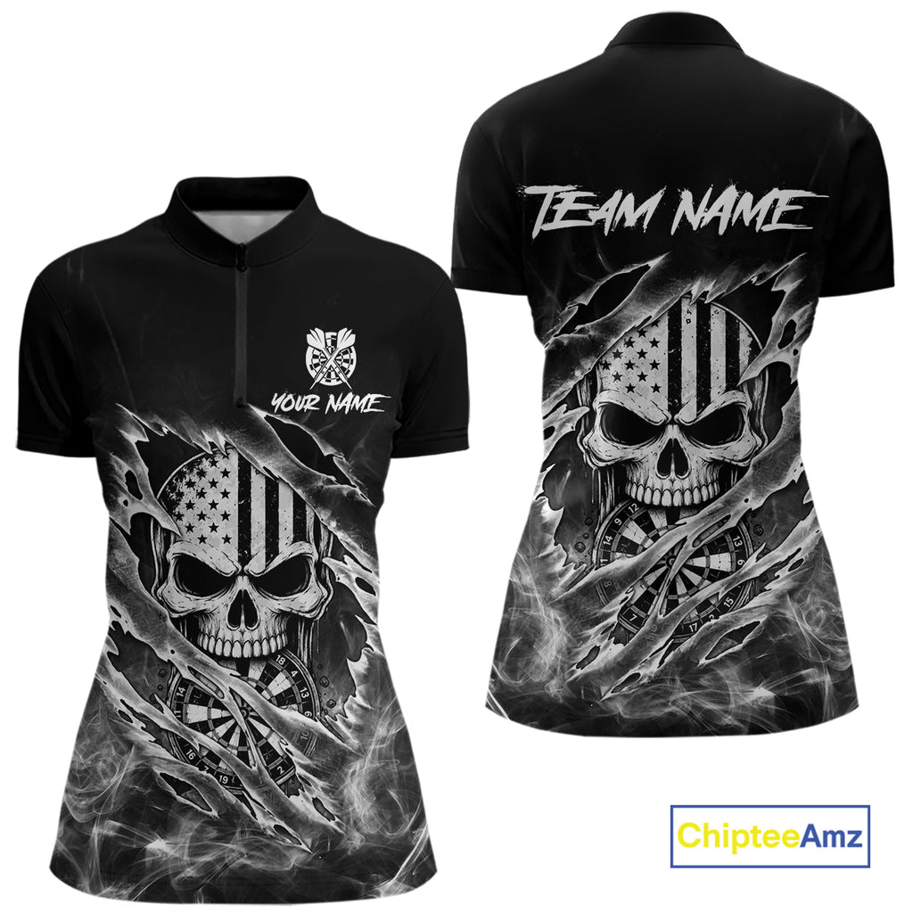 White Smokes Torn Dart Shirt Custom US Flag Skull Darts Team Outfits, Darts Gifts
